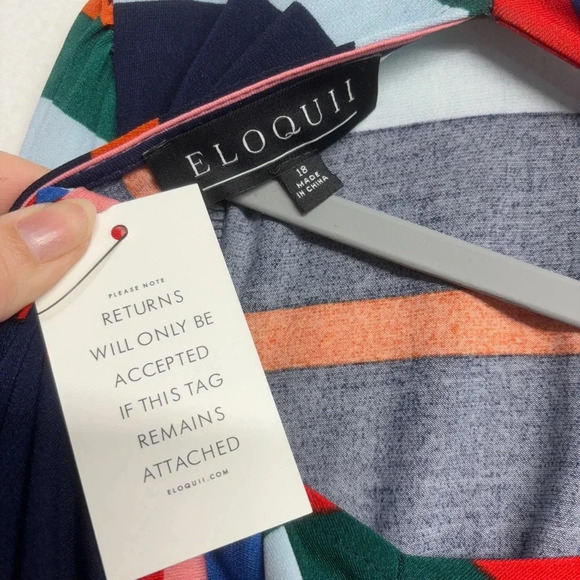 NWT Eloquii Printed Fit and Flare Midi Dress Rainbow Stripe Mock Neck Stretch 18 - Picture 4 of 8
